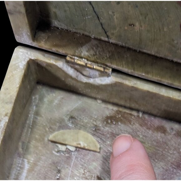 Hand Carved Floral Soap Tone Hinged Trinket Box - Picture 7 of 14